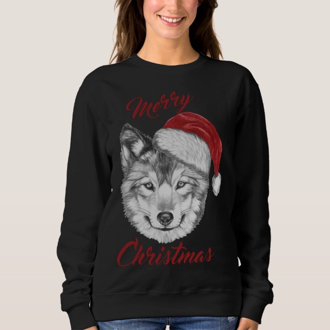 Camiseta Lobo de Natal engraçado com Papai Noel (Frente)