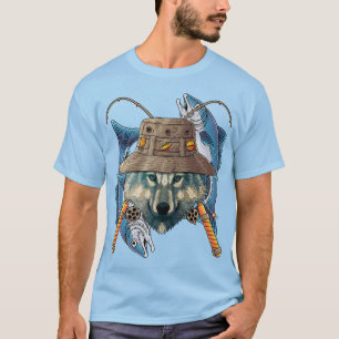 Camiseta Lobo de Pesca ao ar livre Pescador Animal Fly Fis