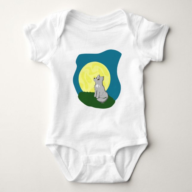 Camiseta Lobo desalinhado bonito com lua (Frente)