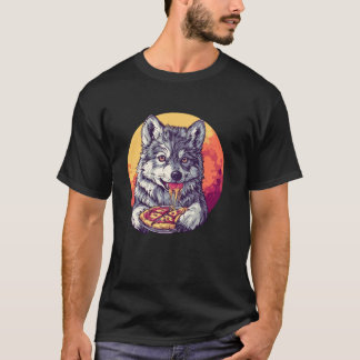 Camiseta Lobo Desfrutando Pizza Deliciosa