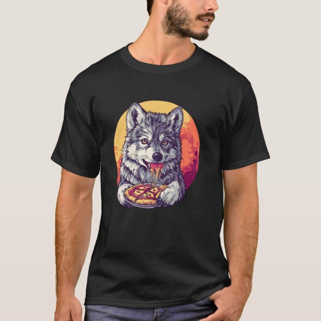 Camiseta Lobo Desfrutando Pizza Deliciosa (Frente)