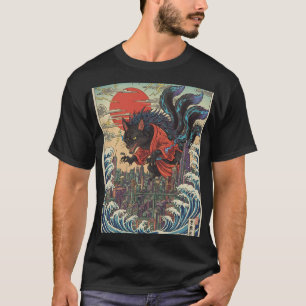 Camiseta Lobo Desgarrado Sobre o Pôr do Sol Neon de Tóquio
