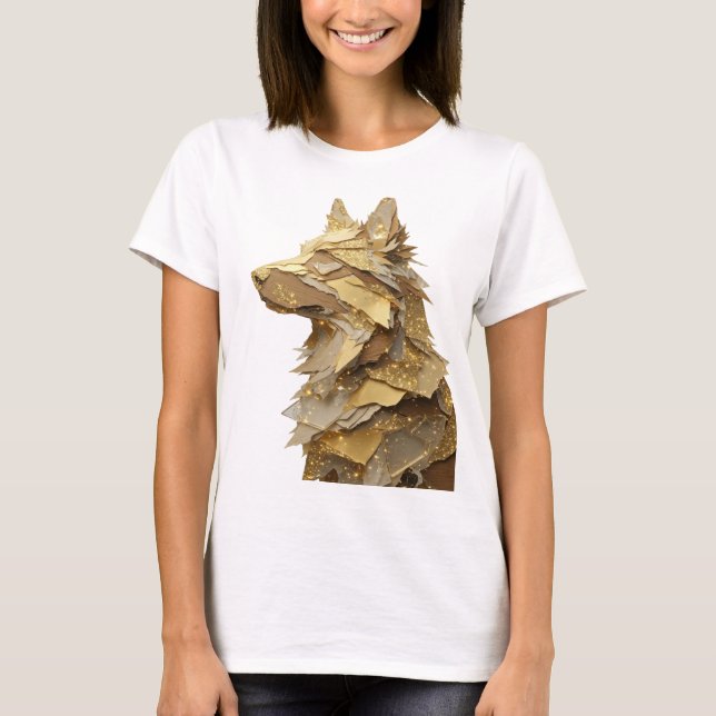 Camiseta Lobo Dourado Prata Bold Design Moderno (Frente)