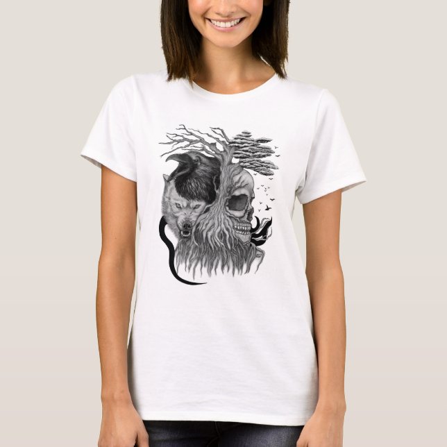 Camiseta Lobo e Raven com crânio (Frente)