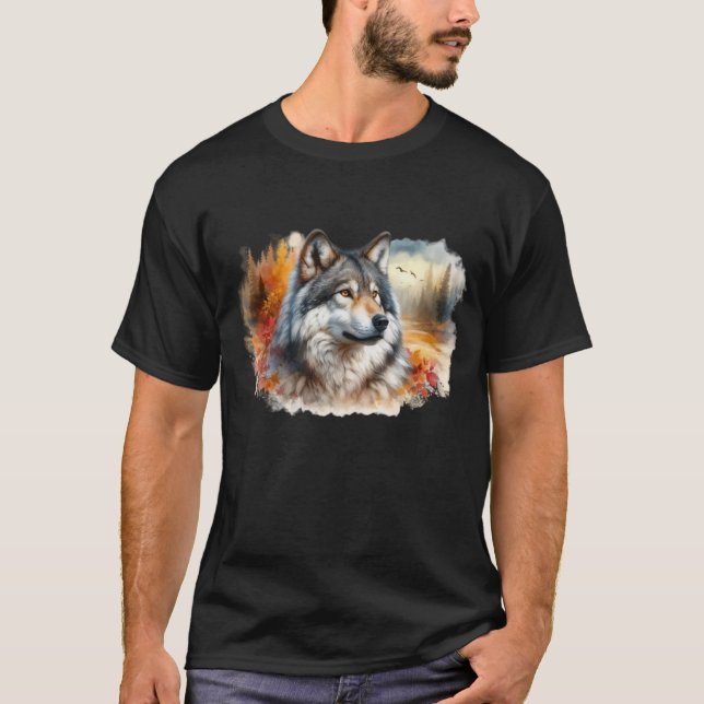 Camiseta Lobo em Cores de Outono: A Beleza da Natureza Libe (Frente)