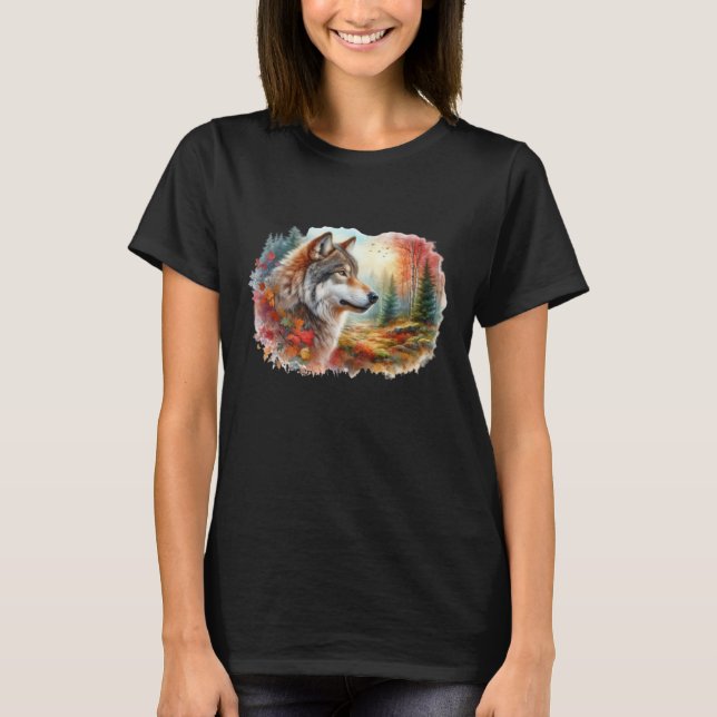 Camiseta Lobo em Floresta em Aquarela (Frente)
