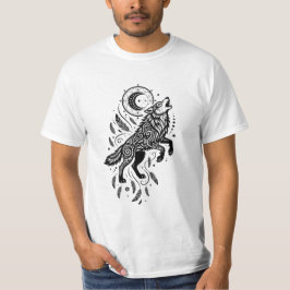 Camiseta Lobo Espírito Lunar Lua e Penas