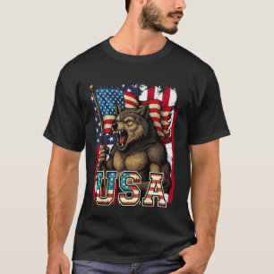 Camiseta Lobo EUA 4 de Julho Bandeira Americana Patriótica