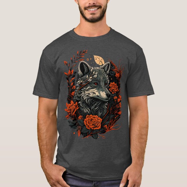 Camiseta Lobo Floral Cute (Frente)