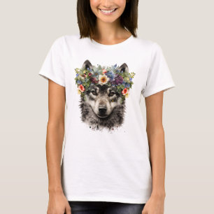 Camiseta Lobo Floral de Watercolor