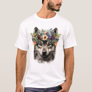 Camiseta Lobo Floral de Watercolor