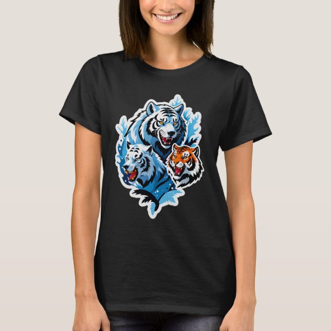 Camiseta Lobo Gelado & Tigre – Gelo e Poder (Frente)