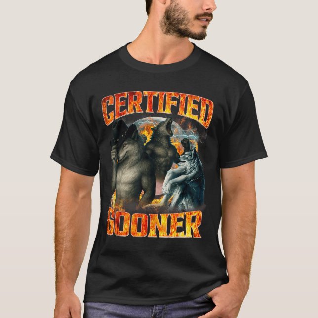 Camiseta Lobo Gooner Certificado Funny Bootleg Meme Pai Pap (Frente)