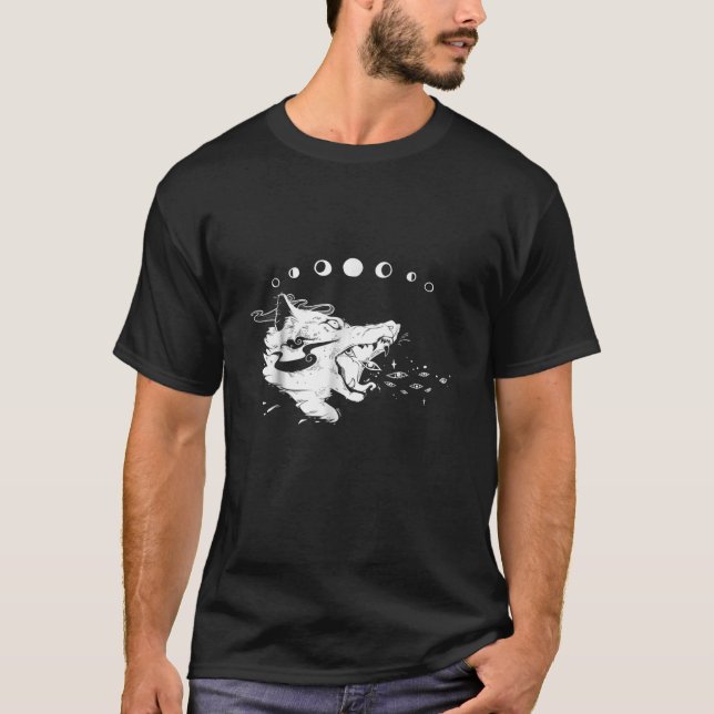 Camiseta Lobo gótico Com Fases De Lua, Trabalho de arte de  (Frente)