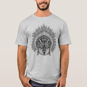 Camiseta Lobo inspirado na capota emplumada da guerra