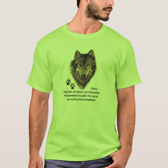 Camiseta Lobo, Lobos, Totem Animal, Guia da Natureza (Frente)