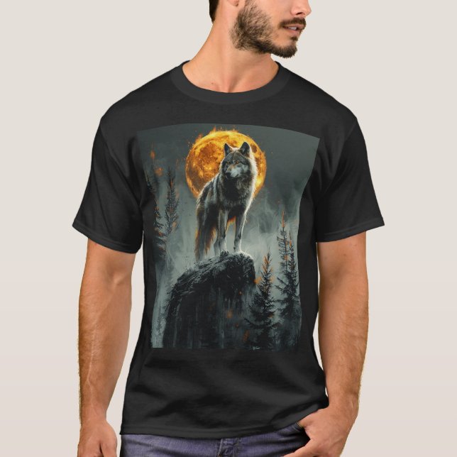 Camiseta Lobo Majestoso sob a Luz da Lua – Gráfico de Vida  (Frente)