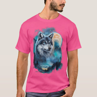 Camiseta Lobo Majestoso Sob Céu Florestal Moonlit