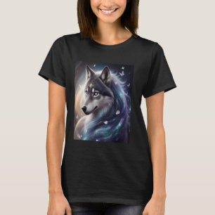 Camiseta Lobo Místico Arte de Animal Selvagem de Fantasia E