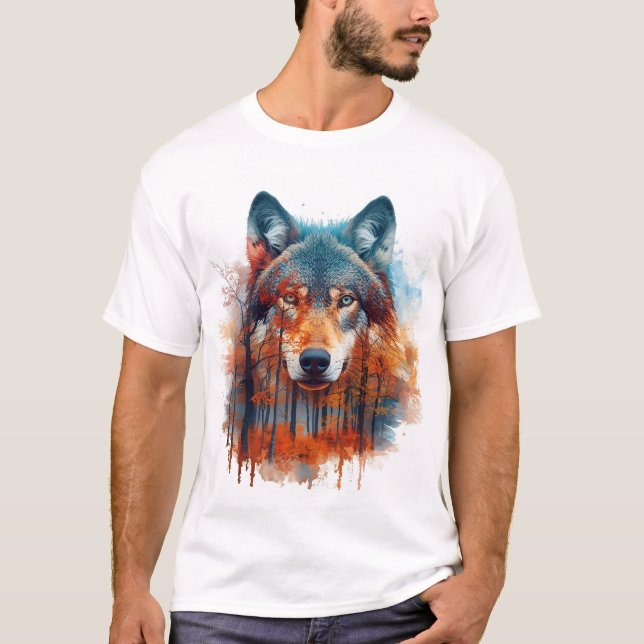Camiseta Lobo na Floresta do outono (Frente)