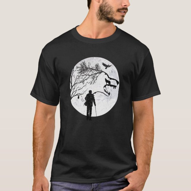 Camiseta Lobo Na Lua Árvore De Lobo Leve E Velho (Frente)