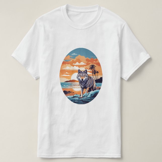 Camiseta Lobo na Praia (Frente do Design)