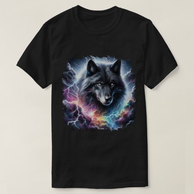 Camiseta Lobo Negro com Relâmpago (Frente do Design)
