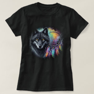 Camiseta Lobo Negro com um Apanhador de Sonhos