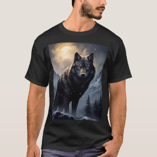 Camiseta Lobo Negro nas Montanhas Snowy