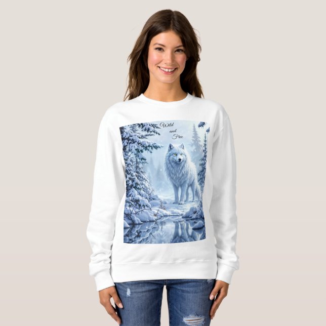 Camiseta Lobo-neve selvagem predadores natureza arte de inv (Frente Completa)