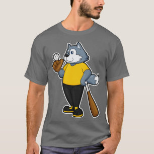 Camiseta Lobo no Baseball com bastão de beisebol