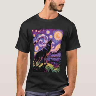 Camiseta Lobo Noite Estrelada Uivando Lua Presentes Diverti