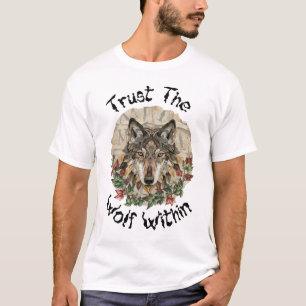 Camiseta Lobo Ornado Boho com Folhas