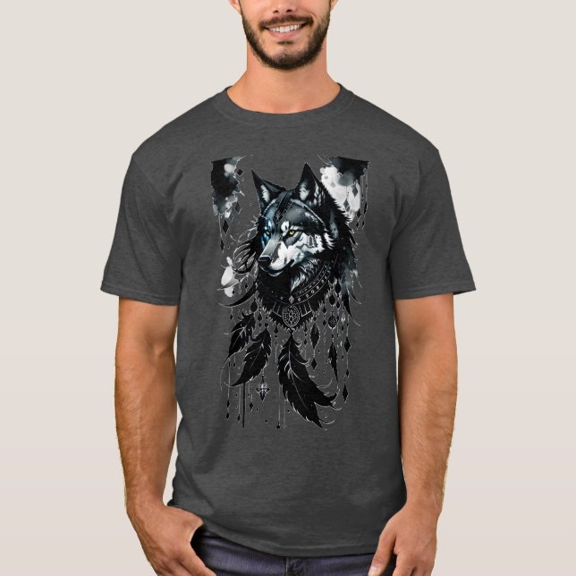 Camiseta lobo, predador, caçador de sonhos, amuleto, talism (Frente)