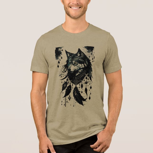 Camiseta lobo, predador, caçador de sonhos, amuleto, talism (Frente)