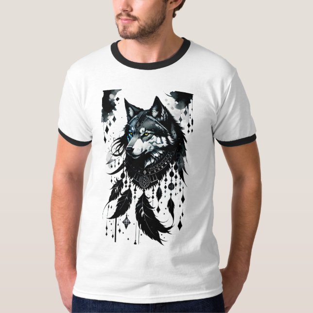 Camiseta lobo, predador, caçador de sonhos, amuleto, talism (Frente)