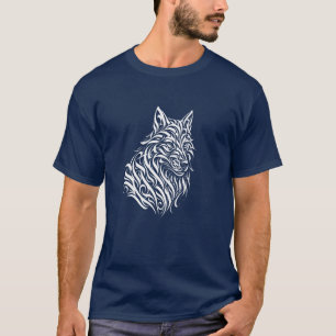 Camiseta Lobo Selvagem – Arte de Linha com Tinta Vintage de