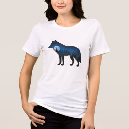 Camiseta Lobo Silhueta de Dupla Exposição ao Luar e Estrela