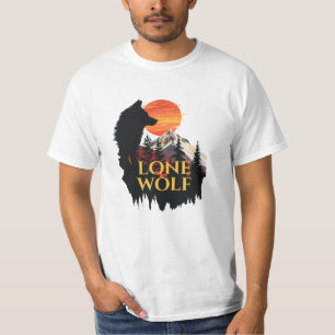 Camiseta Lobo Solitário, Arte de Lobo Silhueta no Pôr do So