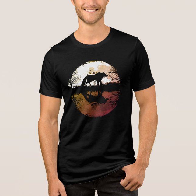 Camiseta Lobo Solitário Debaixo da Lua Cheia (Frente)