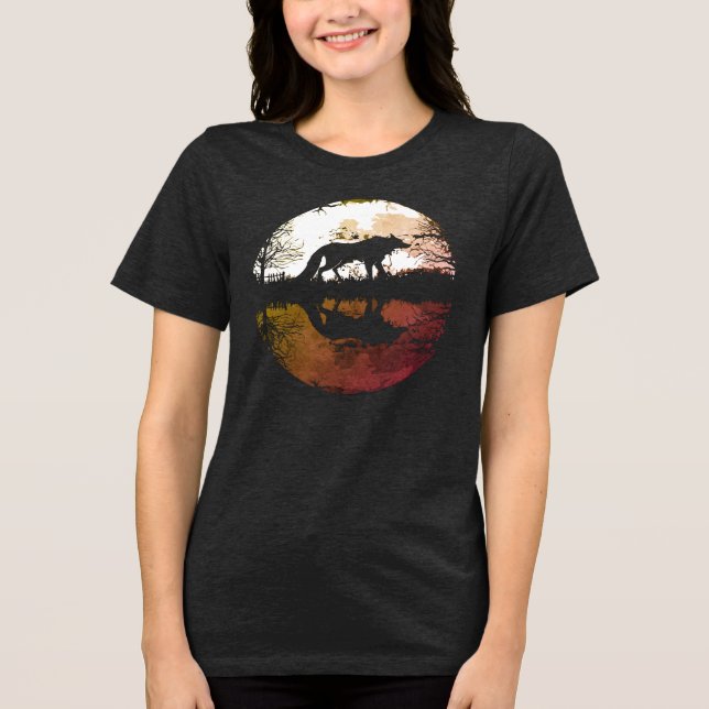 Camiseta Lobo Solitário Debaixo da Lua Cheia (Frente)