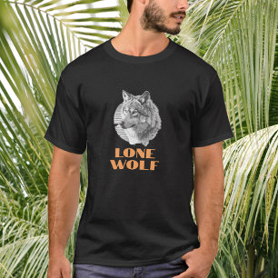 Camiseta "Lobo Solitário" ou Sua Mensagem, Cinza Wolf Art