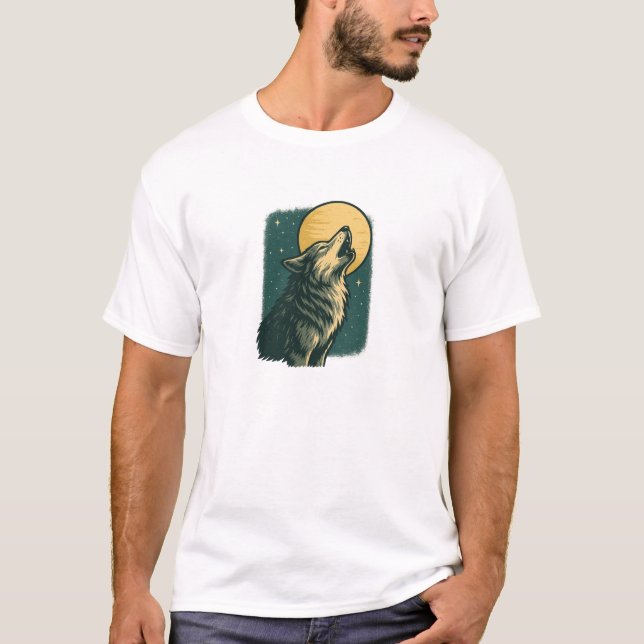 Camiseta Lobo solitário uivando na lua (Frente)