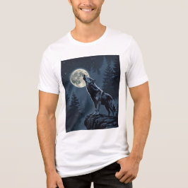 Camiseta Lobo Solitário Uivando para a Lua Arte Florestal N