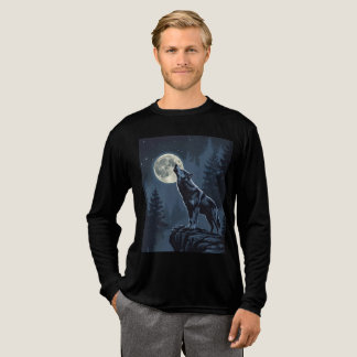 Camiseta Lobo Solitário Uivando para a Lua Arte Florestal N