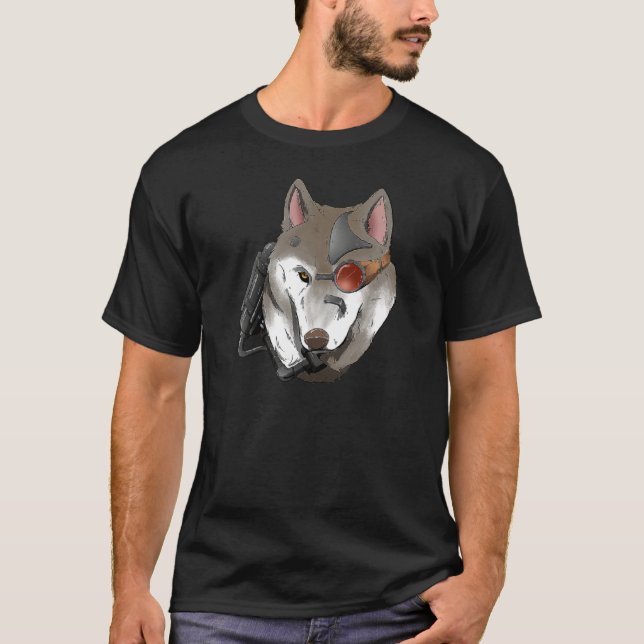 Camiseta Lobo Steampunk Alfa Líder macabro mecânico a (Frente)