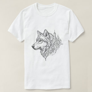 Camiseta Lobo Tribal Arte de Linha do Horizonte