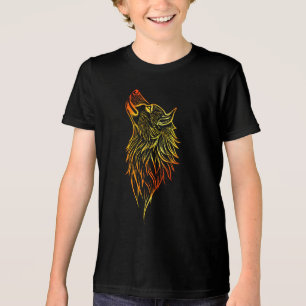Camiseta Lobo Uivando Dourado – Design Tribal de Animal Esp