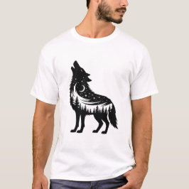 Camiseta Lobo Uivando Floresta Estrelas Lua amante de anima