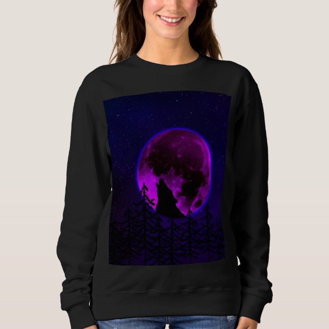 CAMISETA LOBO UIVANDO LUA MAGENTA   (Frente)